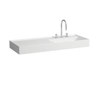 LAUFEN Kartell lavabo, bajo encimera, repisa izquierda, 2 agujeros para grifo, sin rebosadero, 1200x460mm, H8133337578151, Color: Nieve (blanco mate)