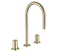 LAUFEN Kartell Mezclador de lavabo de 3 agujeros, caño giratorio, sin válvula de desagüe, proyección 166 mm, H3123330012201, Color: Oro