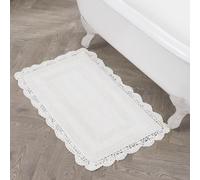 Laura Ashley Alfombrilla de baño de algodón con Ganchillo de 61 x 101,6 cm, Blanco cremoso