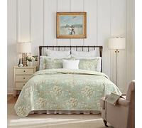 Laura Ashley Brompton Collection Juego de edredón 100% algodón, Reversible, Ropa de Cama para Todas Las Estaciones, Incluye Fundas a Juego, Queen, “Serene” (Turquesa pálido)