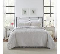 Laura Ashley | Colección Felicity | Juego de edredón de Ropa de Cama Ultra Temporada, Colcha Reversible Elegante con Fundas a Juego, Individual, Gris Suave