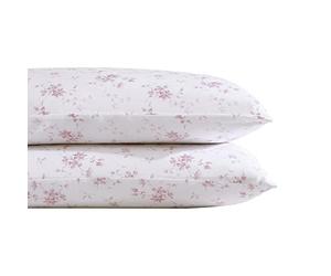 Laura Ashley Home - Colección Satén - Juego de Fundas de Almohada de 2 Piezas - 100% algodón, Sedoso y Luminoso Brillo, Ropa de Cama Resistente a Las Arrugas, Rosa musa de jardín, estándar