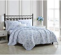 Laura Ashley Home - Juego de edredón tamaño King, Ropa de Cama Reversible de algodón Floral con Fundas a Juego, decoración del hogar para Todas Las Estaciones (jardín Azul, King)