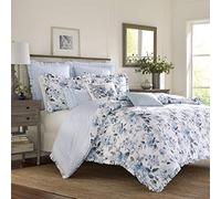 Laura Ashley Home - Juego de Funda de edredón Individual, Ropa de Cama Reversible de algodón con Funda a Juego, decoración Ligera del hogar para Todas Las Estaciones (Azul Chloe, Twin)
