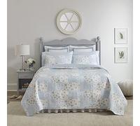 Laura Ashley Home Kenna Collection - Juego de edredón 100% algodón, Reversible, Ropa de Cama Ligera con Fundas a Juego, prelavadas para Mayor suavidad, Individual, Aciano (225717)