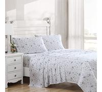 Laura Ashley Home - Sábanas King, Juego de Cama de algodón de satén Suave, Elegante, Suave y Transpirable para decoración del hogar (jardín musa Azul, King)
