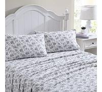Laura Ashley Home - Sábanas Queen, Juego de Cama de Franela de algodón, Cepillado para Mayor suavidad y Comodidad (Black Faye Toile, Queen)