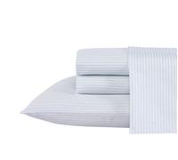 Laura Ashley Home - Sábanas Queen, Juego de Ropa de Cama de algodón Satinado Suave, decoración del hogar Elegante, Suave y Transpirable, Color Azul Ramona