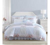 Laura Ashley Juego de edredón, Hope Patchwork Azul, Incluye 1 edredón, 2 Fundas, 2 Fundas Europeas, 2 Fundas de Almohada, tamaño Individual, Ropa de Cama súper Suave