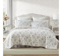 Laura Ashley - Juego de edredón Individual, Ropa de Cama Reversible de algodón Floral con Funda a Juego, decoración del hogar para Todas Las Estaciones (marrón jardín, Individual)