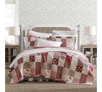 Laura Ashley - Juego de edredón King, Ropa de Cama Reversible de algodón con Fundas a Juego, decoración del hogar Inspirada en Patchwork (Celina Patchwork Rojo, King)