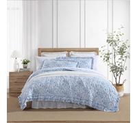 Laura Ashley - Juego de edredón, Ropa de Cama súper Suave con Fundas a Juego, decoración Casual para el hogar (cuarteto Azul con Volantes, Queen)