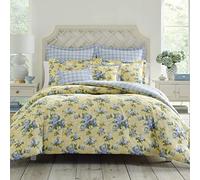 Laura Ashley - Juego de Funda de edredón tamaño King, Ropa de Cama Reversible de algodón con Fundas a Juego, Incluye Fundas de tamaño Europeo y Fundas de almohadón, Amarillo (Cassidy Yellow)