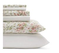 Laura Ashley - Juego de sábanas de algodón percal de 6 Piezas, decoración del hogar Fresca y Fresca (Marissa Coral, King)
