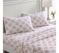 Laura Ashley - Juego de sábanas Individual, Ropa de Cama de Franela de algodón, Cepillado para Mayor suavidad y Comodidad (Lisalee Pink, Individual)