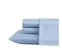 Laura Ashley - Juego de sábanas King, Ropa de Cama de algodón Satinado de Lujo, 800 Hilos, decoración Suave y Lisa del hogar (Azul sólido, King)