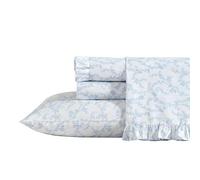 Laura Ashley - Juego de sábanas matrimonial, Ropa de Cama de algodón percal Transpirable, 200 Hilos, decoración Floral para el hogar (Azul Victoria, matrimonial)