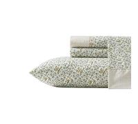 Laura Ashley - Juego de sábanas tamaño King, Ropa de Cama de algodón percal Transpirable con Bolsillos Profundos, decoración Elegante para el hogar, Certificado Oeko-Tex (Tierney Green, King)