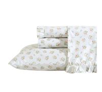 Laura Ashley - Juego de sábanas tamaño Queen, Ropa de Cama de algodón percal Transpirable, 200 Hilos, decoración Floral para el hogar (Naranja Roseford, Queen)
