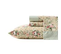 Laura Ashley - Juego de sábanas tamaño Queen, Ropa de Cama de algodón percal Transpirable con Bolsillos Profundos, decoración Elegante para el hogar, Certificado Oeko-Tex (Serene Dream Brown, Queen)