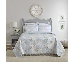 Laura Ashley Kenna Collection edredón-100, Reversible, Ligera con Fundas a Juego, prelavada para Mayor suavidad, Algodón, Aciano, Cama Individual