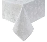 Laura Ashley Mantel de Tela Jacquard Bordada elevada, Resistente a Las Arrugas para Comedor, Vacaciones, Fiestas, Bodas o Banquetes, 60 x 144 Pulgadas, Color Plateado Copo de Nieve