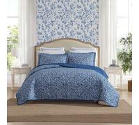 Laura Ashley Ropa de Cama de Tela súper Suave con Funda a Juego, Estampado Inspirado en el Inodoro, artículos Esenciales Florales para el hogar, Azul, tamaño Individual