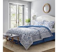 Laura Ashley Ropa de Cama Reversible de algodón con Funda a Juego, decoración del hogar para Todas Las Estaciones, Azul Charlotte, King