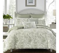 Laura Ashley Ropa de Cama Reversible de algodón con Fundas a Juego, decoración del hogar para Todas Las Estaciones, Salvia Natalie, tamaño Queen