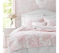 Laura Ashley Ropa de Cama Reversible de algodón con Fundas a Juego, decoración Ligera del hogar para Todas Las Estaciones, Color Rosa Bedford, tamaño Queen