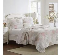Laura Ashley Ropa de Cama Reversible de algodón con Fundas a Juego, Inspirada en la decoración del hogar, 100%, Celina Patchwork Rosa/Salvia, tamaño Queen