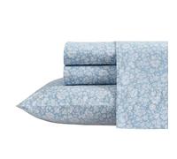 Laura Ashley - Sábanas tamaño Queen, Juego de Ropa de Cama de percal de algodón, Ligeras y Transpirables para decoración del hogar (Heirloom Ditzy, Azul, Queen)