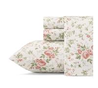 Laura Ashley Sheets Juego de Ropa de Cama de algodón Satinado, Elegante, Suave y Transpirable para decoración del hogar, Lilian Coral, Matrimonio Doble