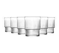 LAV | Set de 6 vasos bajos de 230cc para agua o whisky, vasos transparentes con diseño texturizado, estilo moderno y elegante, ideales para uso diario y ocasiones especiales
