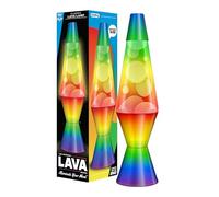 LAVA® - Lampada Arcobaleno 2513, globo tricolore dipinto a mano, cera bianca, liquido trasparente, base e cappuccio decorati, lampada di movimento originale di marca da 14,5 pollici