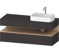 Lavabo consola Collection One de Duravit, 2 extraíbles, 2 cajones, recortable derecha, 1400x550x600mm, nicho roble natural, QA4766030800010, Color: Supermatt grafito/con iluminaciÃ³n de nicho