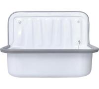 Lavabo de acero blanco de Belvit, de 50,5 cm, con protector de impacto y tapón de desagüe – Lavabo de pared para talleres y hogares
