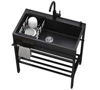 Lavabo de acero inoxidable 68 x 45 x 85 cm - Fregadero independiente con grifo para cocina comercial/garaje/patio trasero/mascota, diseño robusto para lavandería