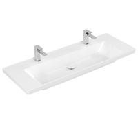 Villeroy & Boch Subway 3.0 - Lavabo doble 130x48 cm, sin rebosadero, agujeros para grifería, CeramicPlus, blanco alpino 4A70D1R1