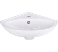 Lavabo de cerámica Belvit para esquina, 36x36x15 cm – Lavabo para encastrar en la esquina, montaje en pared, con orificio para grifo y desbordamiento, compacto, ideal para baños y aseos, color blanco
