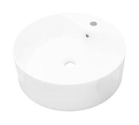 vidaXL Lavabo de cerámica con agujero para grifo/desagüe blanco redondo