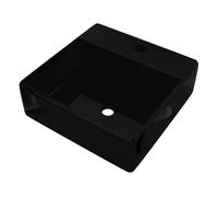 Lavabo de cerámica con agujero para grifo/desagüe cuadrado negro