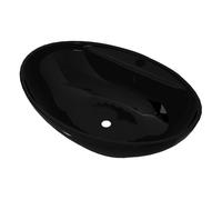 vidaXL Lavabo de cerámica ovalado con agujero para grifo y desagüe negro