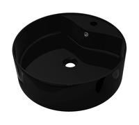 vidaXL Lavabo de cerámica con agujero para grifo/desagüe negro redondo