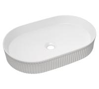 Lavabo de cerámica, forma ovalada, color blanco brillante, dimensiones 56x36 cm