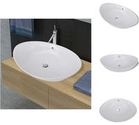 Lavabo de cerámica, fregadero de cerámica, con desbordamiento, forma ovalada, 59 x 38,5 cm - Lavabo para baño