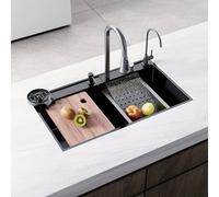 Lavabo de cocina negro - Lavabo de acero inoxidable - Fregadero integrado - Grifo de cocina para lavabo - Fregadero rectangular empotrable