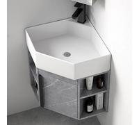 Lavabo De Esquina For Baño Pequeño,Mueble Baño Con Lavabo,Lavabo De Cerámica,Lavabo De Porcelana Mural,Lavabo De Baño Con Contenedor De Almacenamiento,Para Tu Baño Principal Y De Invitados(Gray)