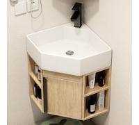 Lavabo De Esquina For Baño Pequeño,Mueble Baño Con Lavabo,Lavabo De Cerámica,Lavabo De Porcelana Mural,Lavabo De Baño Con Contenedor De Almacenamiento,Para Tu Baño Principal Y De Invitados(Brown)