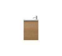 Lavabo de fundición mineral burgbad Fiumo con mueble de lavabo, con frontal plisado de 470 mm de anchura, SGGV047LF3960G0146, Color: Tectona decorado canela / Tectona decorado canela, mango cromado G0